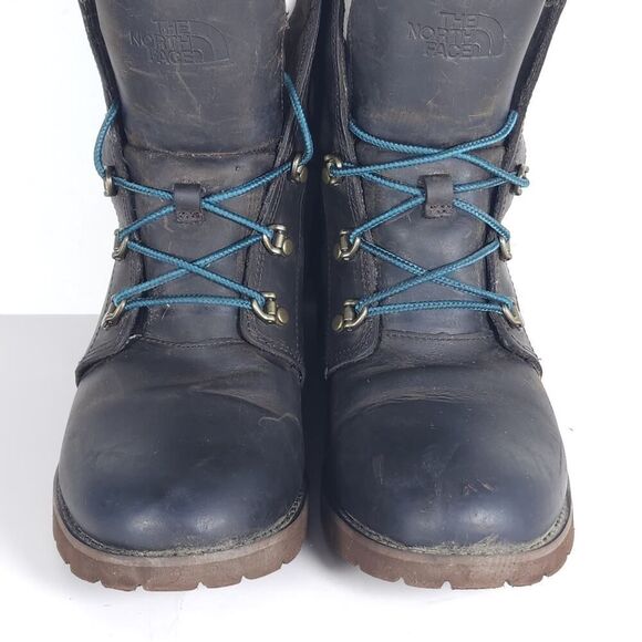 The North Face Women's Ballard US8 Brown Blue Oiled Leather Knit Lace Up Boots - Picture 4 of 16